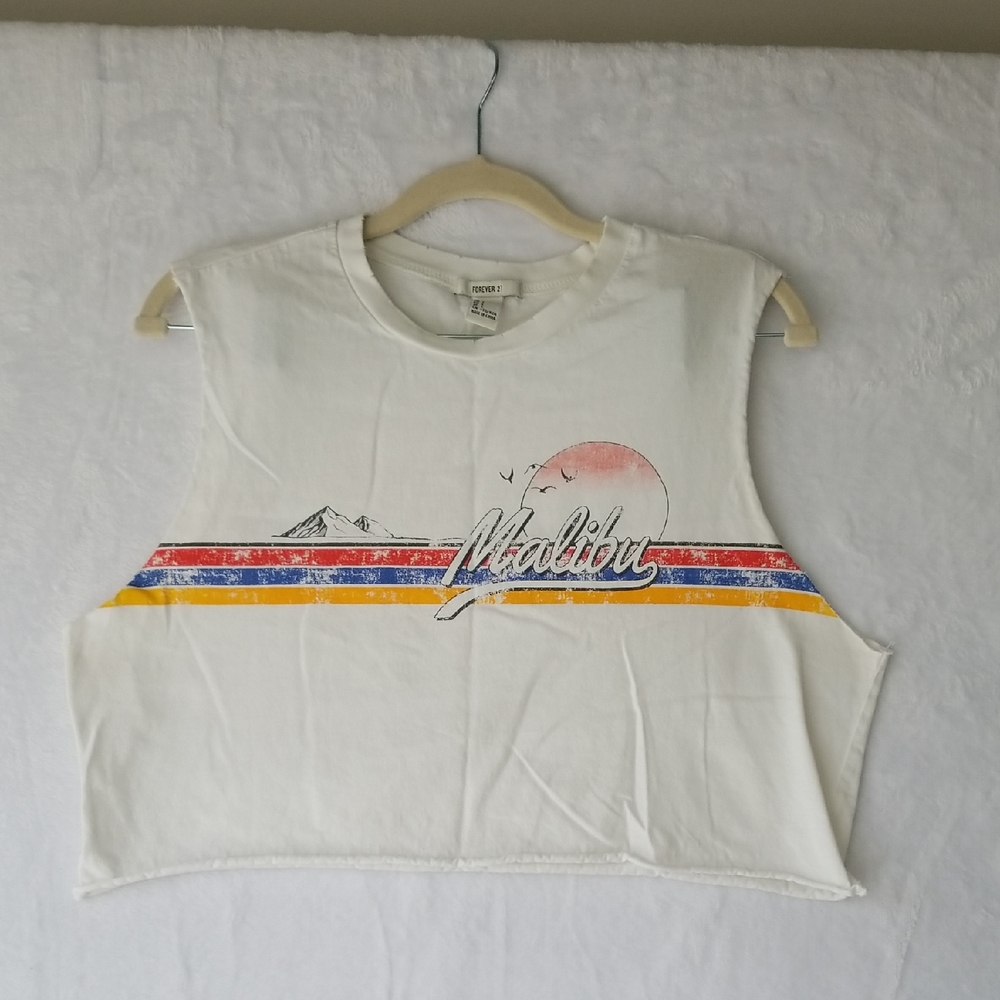 Forever 21 Junior's Malibu California Sleeveless Cropped Shirt Size L